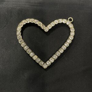 Gold Tone Rhinestone Open Heart Pendant Large Outline Statement Charm